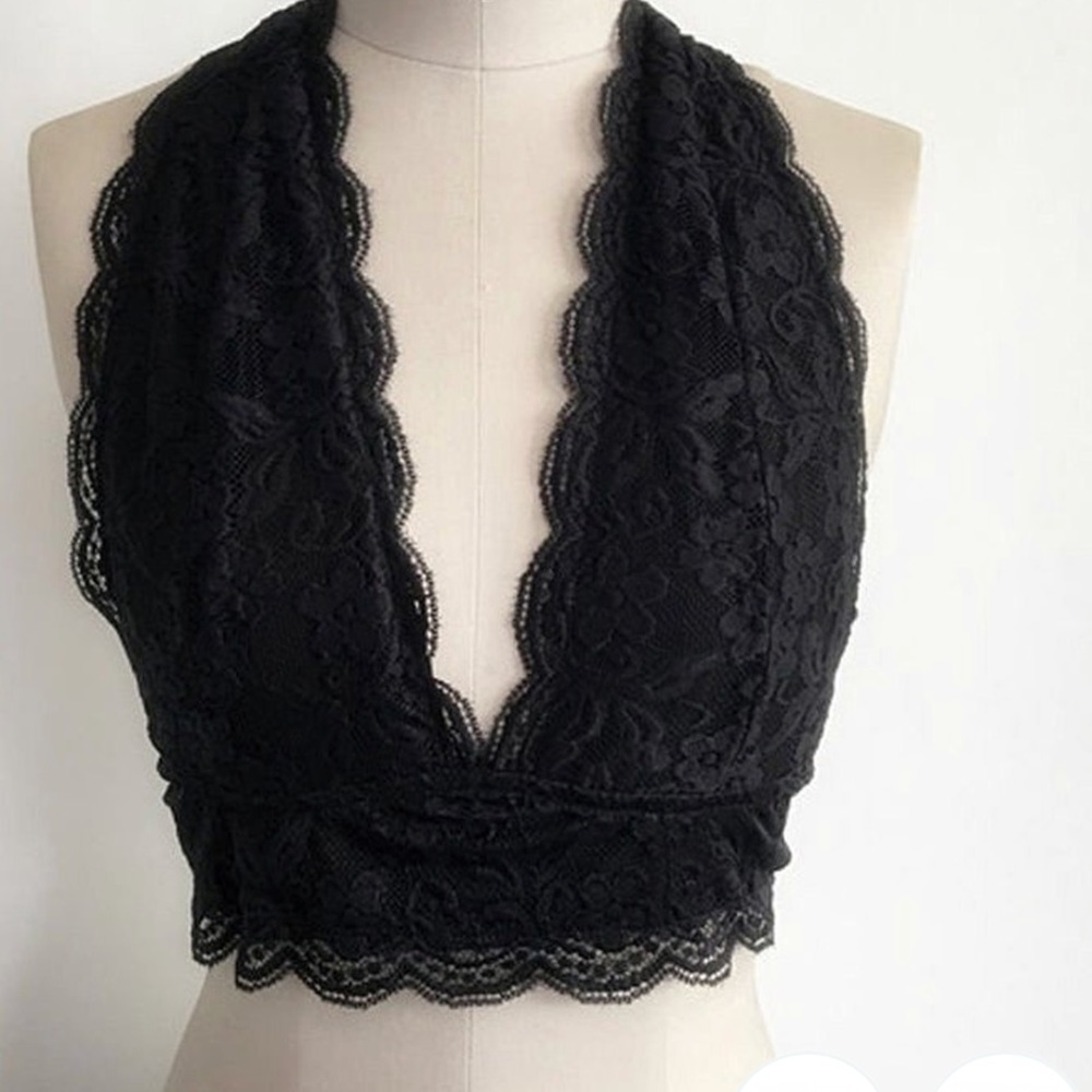 Black small floral sheer halter triangle bralette